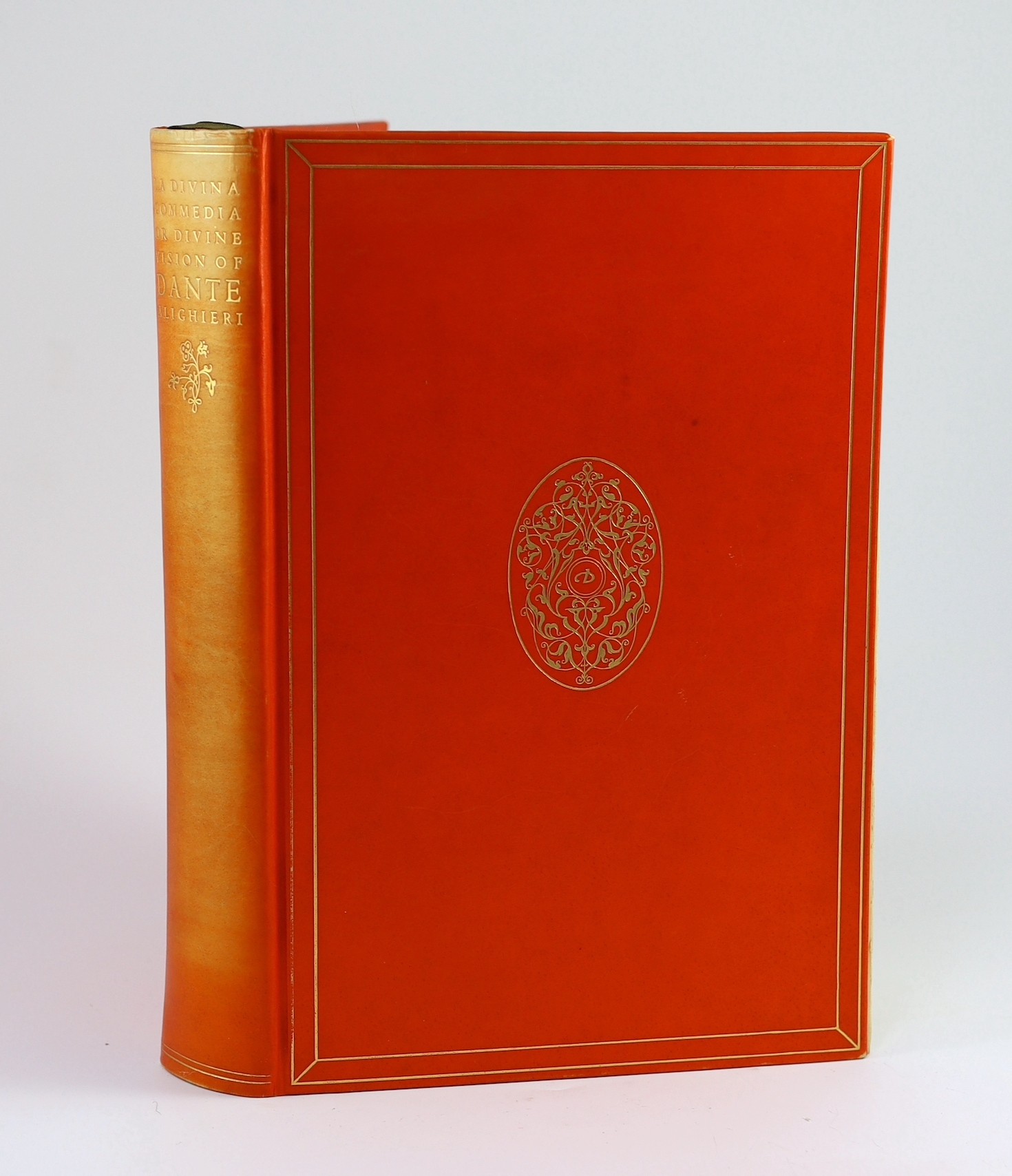 Nonesuch Press - London - Dante Alighiera - La Divina Commedia, one of 1475, with illustrations after Sandro Botticelli, 4to, original orange vellum, London, 1928, together with 2 a/l’s, from Sir Francis Meynell to Charl